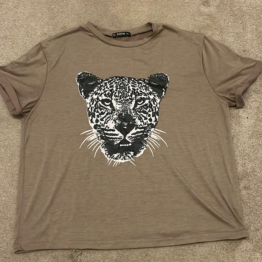 Shein shirt, size small, kind of tanish brown, with a leopard face
